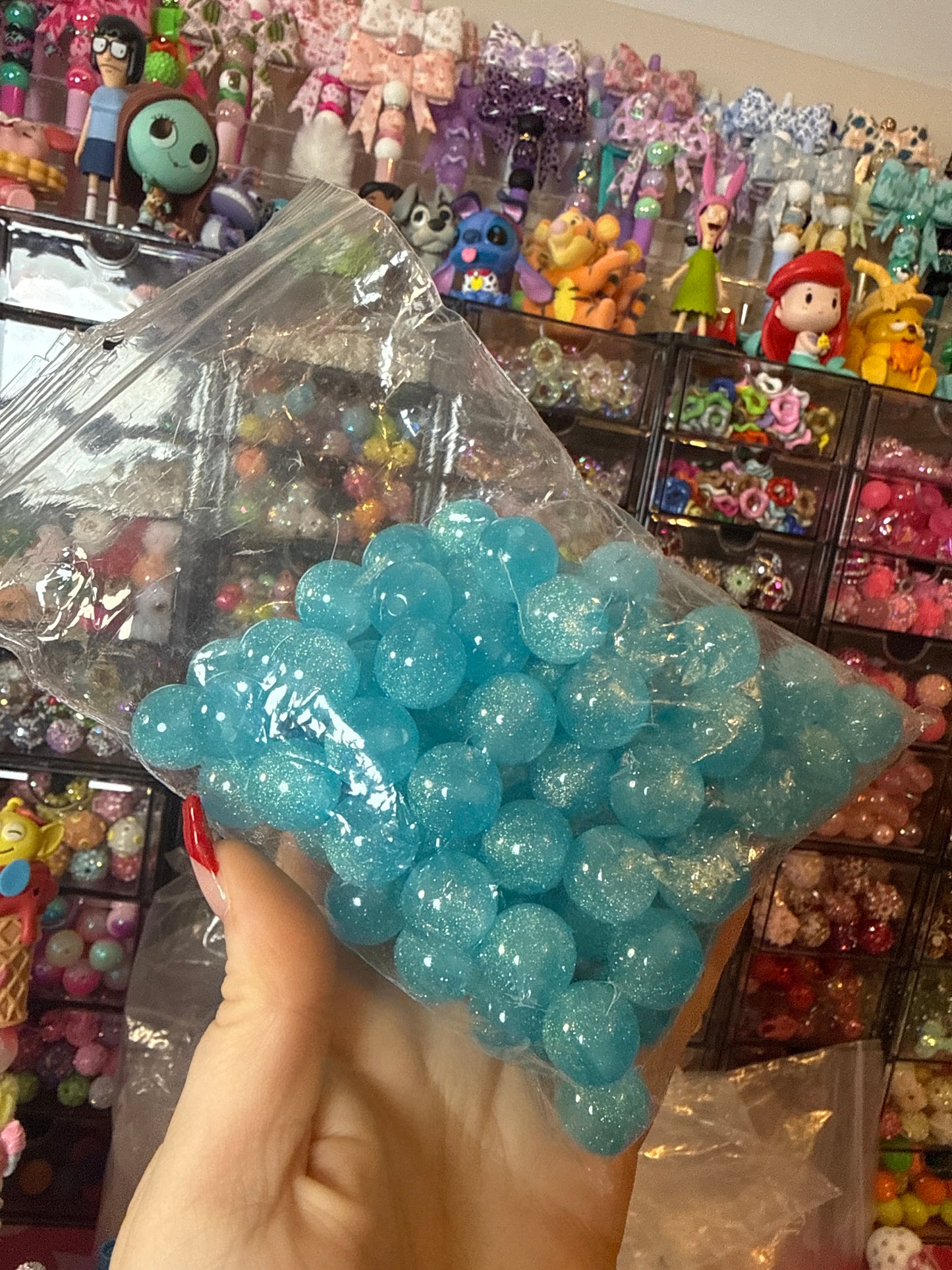 16mm ocean blue glitter resin acrylic beads 100pcs