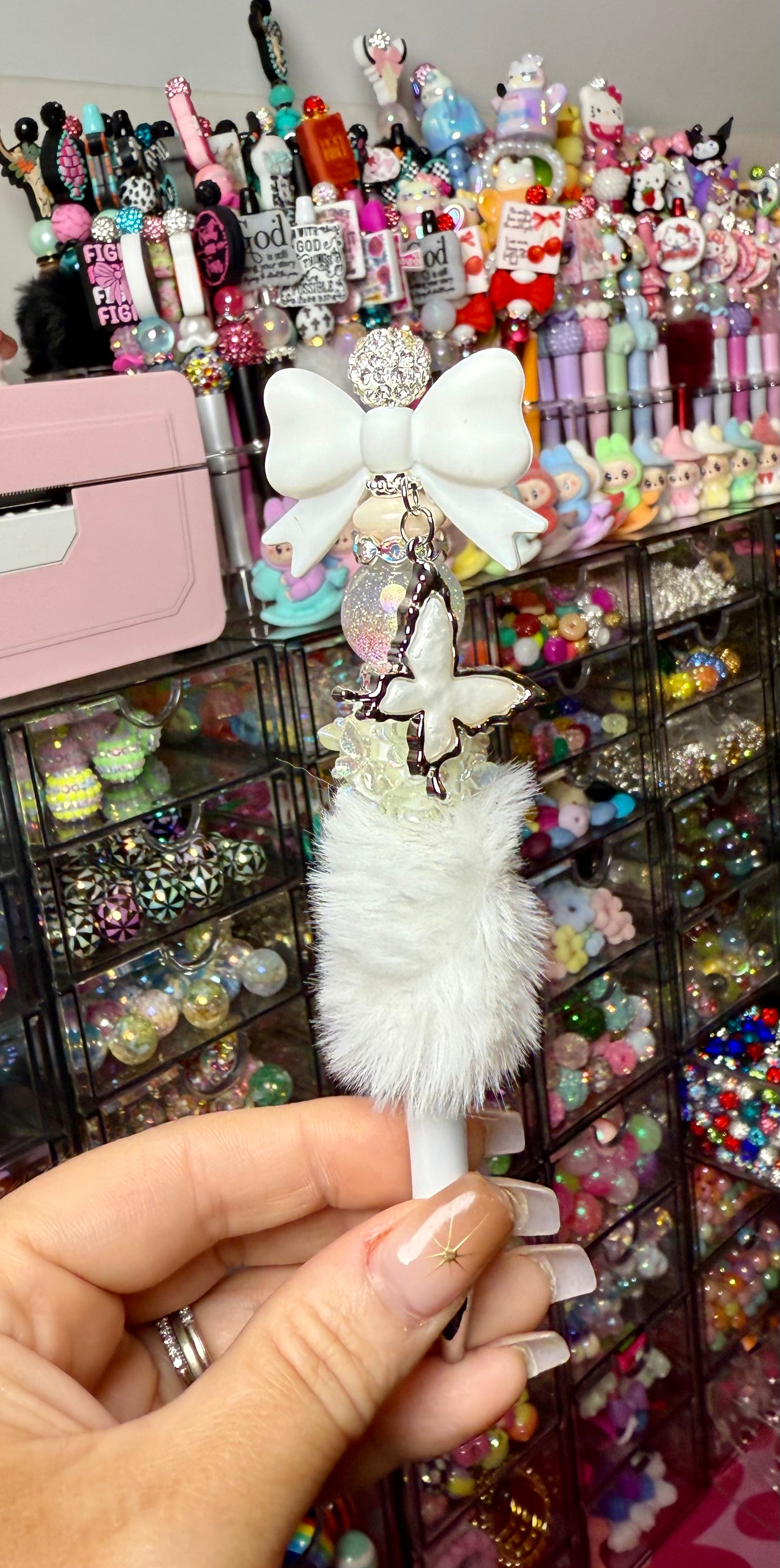 White Bow Pens w/ Charms