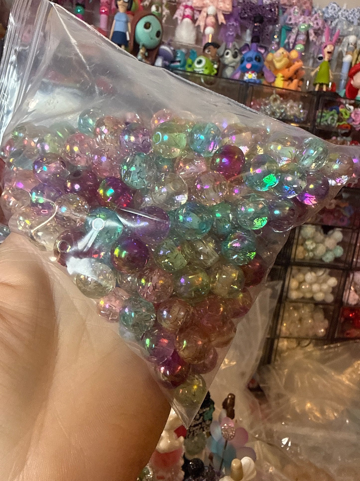 10mm tinsel confetti acrylic beads 250pc mix