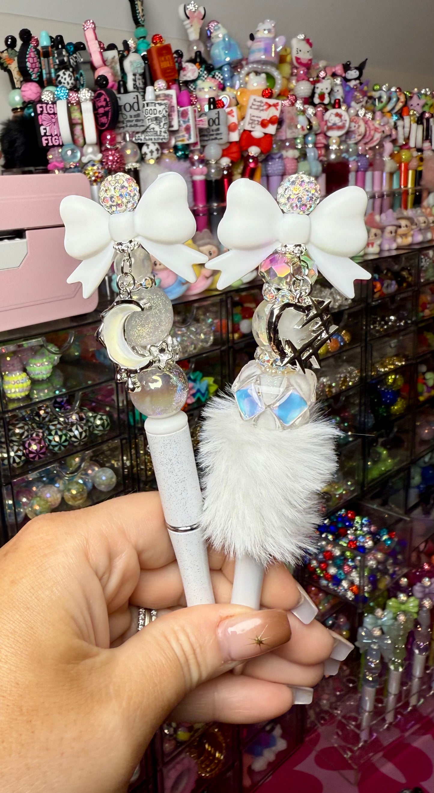 White Bow Pens w/ Charms