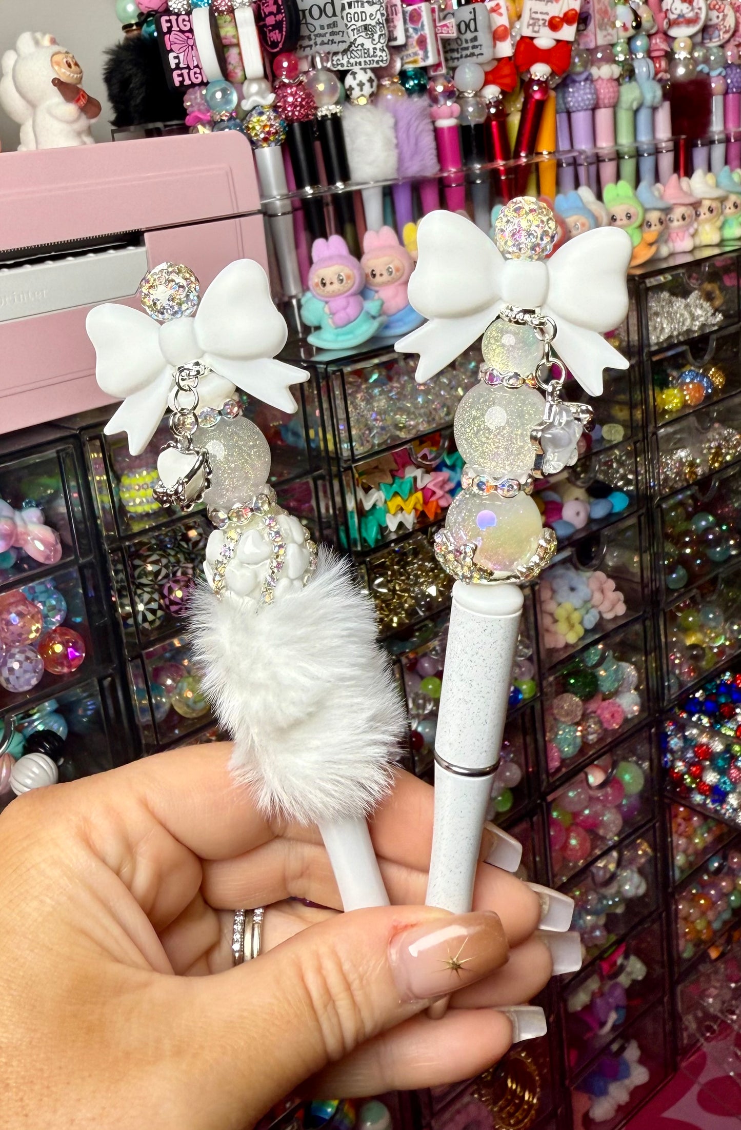 White Bow Pens w/ Charms