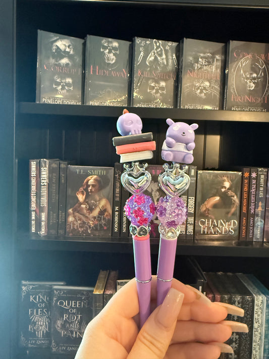 Book stack and Bear beaded Pens
